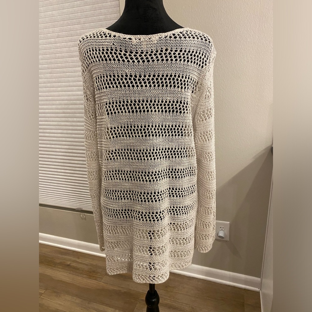 Zozo Crochet Sweater Oatmeal Womens Size Large Scoop Neck - Picture 3 of 10